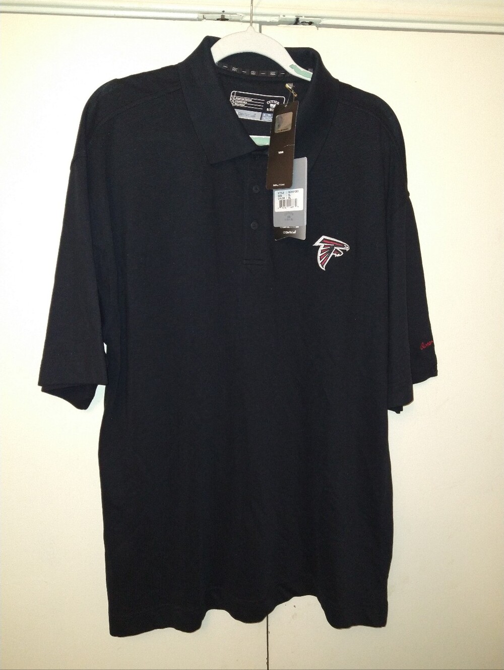 NWT Cutter & Buck NFL Atlanta Falcons Black Short Sleeve Polo Shirt Men's sz XL.